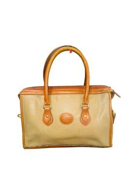 Vintage Y2K Preppy Braciano Belle Rose Pebble Leather Shoulder Handbag Olive Tan